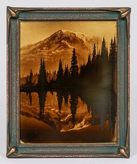 Original Goldtone Orotone Photo Mt Rainier c1920s