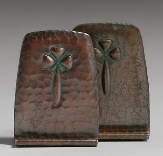 Small Roycroft Hammered Copper Bookends c1920s