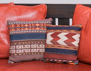 Two Hand-Woven Turkish Rug Pillows c1920s