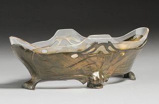 Osiris Art Nouveau German Gilt Pewter Cutout Fish Form Fruit Bowl c1905