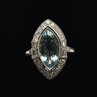 Platinum Aqua Diamond Marquise Ring
