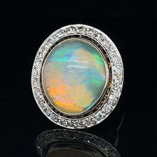 Platinum Opal Diamond Oval Ring