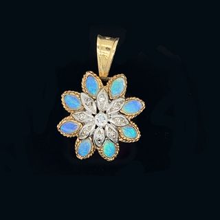 14k Platinum Art Deco Opal Diamond PendantÂ 