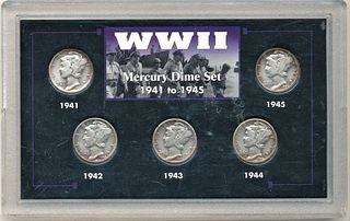 1941-1945 WWII Mercury Dime 90% Silver Set (5-coins)