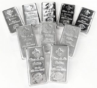 (10) .999 Fine Silver 50 ozt Fleur De Lis Bullion Bars