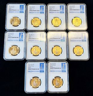 (10) 2021 $25 Gold Eagle Type 2 First Day NGC MS70