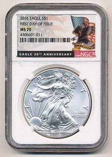 2016 30th Ann. 1st Day Issue Silver Eagle NGC MS70