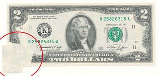 Major Currency Mint Error 1976 $2 Federal Reserve Note