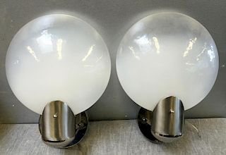 Pair of Leucos Modern Italian Glass Globe Sconces.