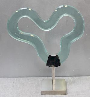 Modernist Abstract Glass Sculpture on Stand.