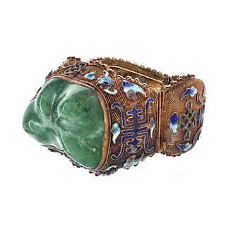 Chinese Aventurine and Silver Bracelet