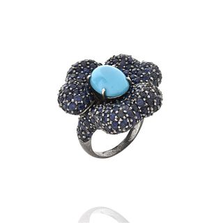 Sapphire, Turquoise and Silver Ring