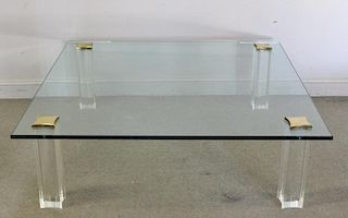 Quality Midcentury Lucite and Brass Coffee Table.