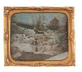 Sixth Plate, Outdoor Daguerreotype of Cascading Falls 