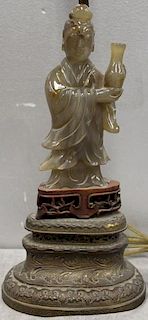 Art Deco Lamp with Chinese Jade Figure.