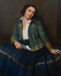 PORTRAIT OF A LADY HOLDING A LETTER OIL PAINTING