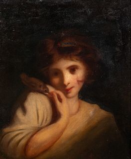 PORTRAIT OF A GIRL FEEDING A BIRD OIL PAINTING