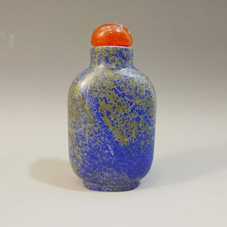 ANTIQUE CHINESE CARVED LAPIS LAZULI SNUFF BOTTLE - 18TH CENTURY