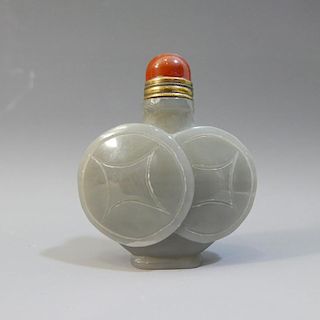 ANTIQUE CHINESE CARVED AGATE SNUFF BOTTLE - 19TH CENTURY