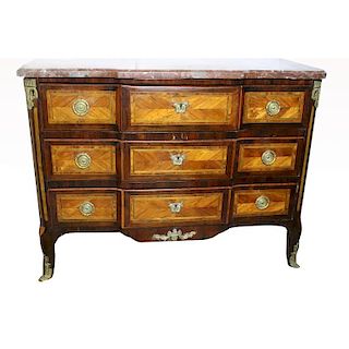 18th C. French Bronze Mounted Marble Top Commode
