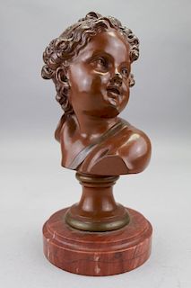 Antique Bronze Bust of Young Boy on Marble Base