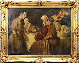 19th C. Signed Judaica Painting with figures