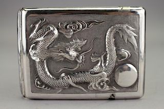 Chinese Silver Compact Dragon Case