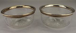 Pair, Sterling Silver/Glass Bowls
