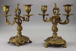 Pair of Antique French Bronze 2 arm Candelabras