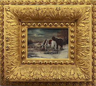 American School 19th C. Winter Landscape w/ Horses