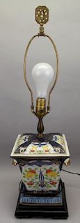 Polychromed Decorated 20th C. Lamp