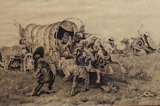Early 20th C. Signed Western Charcoal Drawing