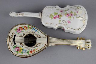 (2) Antique French Porcelain Boxes, Violin Form