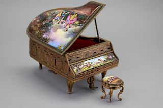 Sgnd 19th C miniature porcelain piano jewelry case