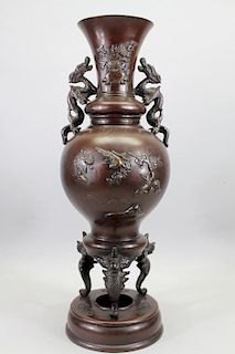 Large Antique Bronze Chinese Footed Censer (as is)