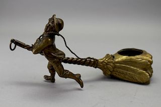 Antique Bronze Boy w/ Broom