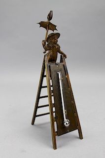 Antique Figural Bronze Thermometer