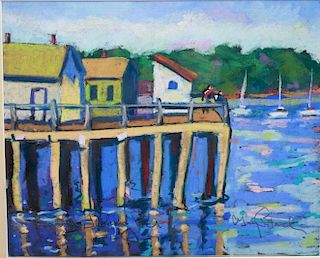 Signed 20th C. American Impressionist Harbor Scene