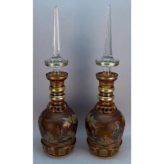 Antique Signed Bohemian Glass Decanters (2)