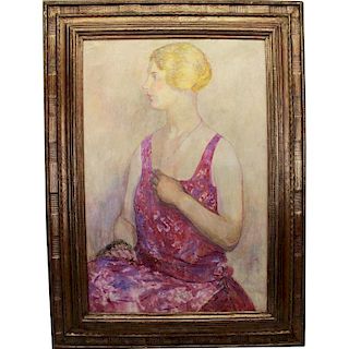 Signed 20th C. Portrait of a Young Woman