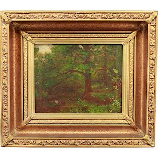 20th C. Oil/Board of a Wooded Landscape