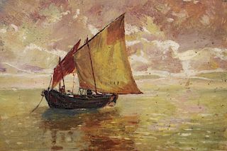 20th C. Impressionist Coastal Scene w/ Sailboats
