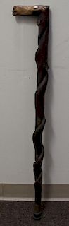 Antique Carved Cane, Glass Inlaid Eyes