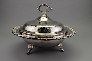 Footed Silver Plate Covered Serving Bowl