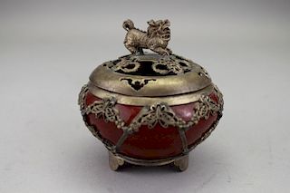Signed 20th C. Chinese Covered Censer