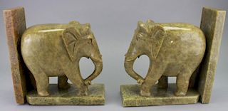 Set of Soapstone Elephant Form Bookends