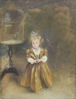 19th C. Mixed Media of Young Girl
