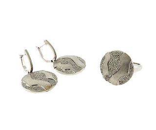 Raymond Hak Sterling Silver Diamond Earrings Ring Set