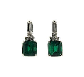 Platinum Emerald Diamond Earrings