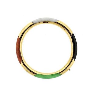 14k Gold Multi Color Jade Bangle Bracelet